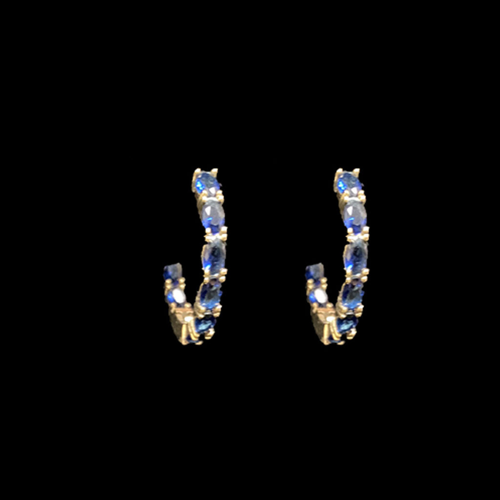 Gold Plated Designer Sapphire Blue American Diamond Cubic Zirconia CZ Indian Wedding Bridal Earrings Evening Cocktail