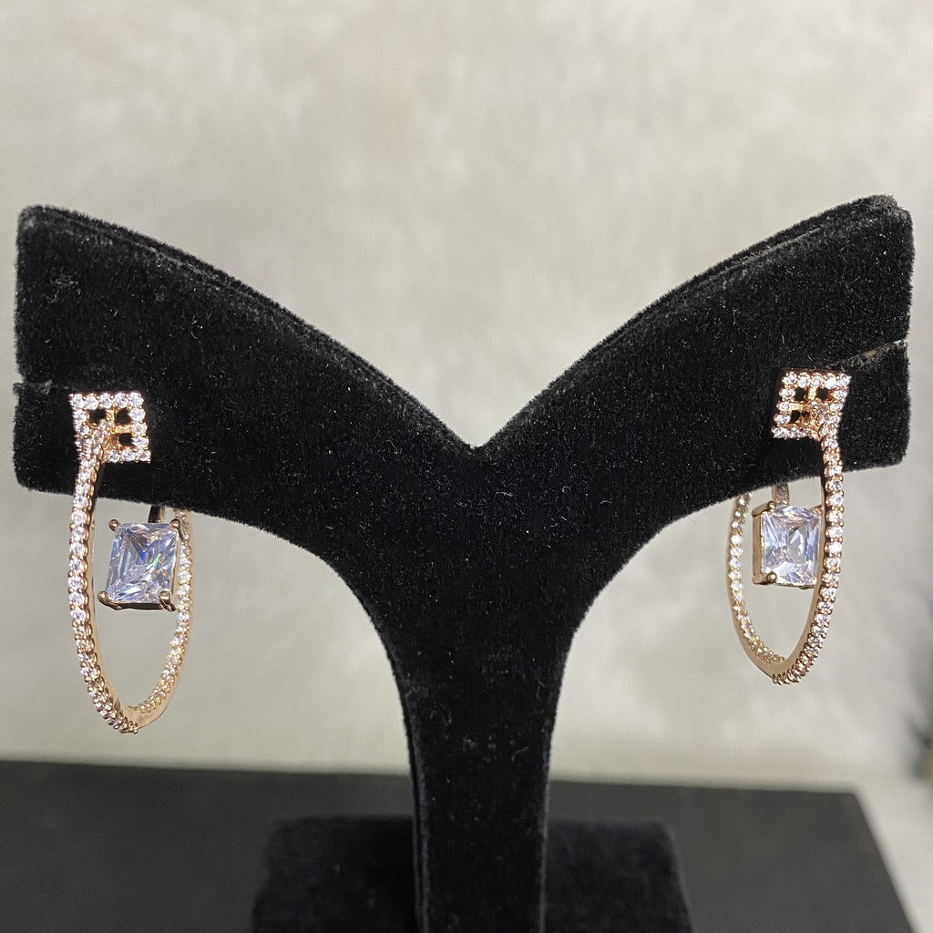 Stylish Rose Gold Plated Designer Clear American Diamond Cubic Zirconia CZ Indian Wedding Bridal Earrings Evening Cocktail