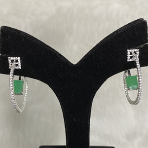 Stylish Silver Plated Designer Dark Green American Diamond Cubic Zirconia CZ Indian Wedding Bridal Earrings Evening Cocktail