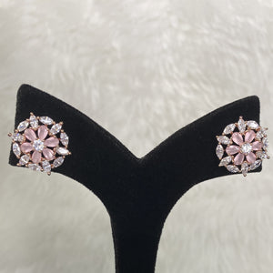Stylish Rose Gold Plated Designer Pink Jhumka American Diamond Cubic Zirconia CZ Indian Wedding Bridal Earrings Evening Cocktail
