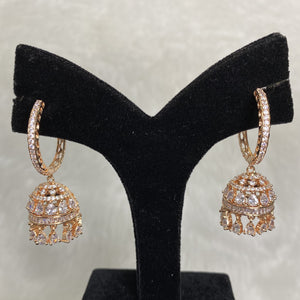 Stylish Rose Gold Plated Designer Clear American Diamond Cubic Zirconia CZ Indian Wedding Bridal Earrings Evening Cocktail