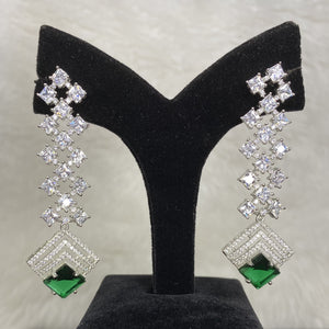 Stylish Silver Plated Designer Dark Green American Diamond Cubic Zirconia CZ Indian Wedding Bridal Earrings Evening Cocktail