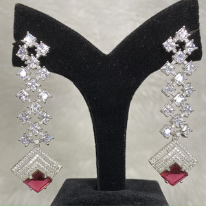 Stylish Silver Plated Designer Ruby Red American Diamond Cubic Zirconia CZ Indian Wedding Bridal Earrings Evening Cocktail