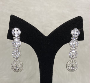 Stylish Silver Plated Clear White American Diamond Cubic Zirconia CZ Indian Wedding Bridal Earrings Evening Cocktail