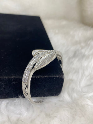 Silver Plated Clear CZ Cubic Zirconia Bangle Size 2.4 Evening Cocktail Imitation Jewelry Indian Wedding Bridal Necklace Set Bijoux