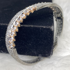 Antique Silver Plated Clear CZ Cubic Zirconia Bangle Size 2.4 Evening Cocktail Imitation Jewelry Indian Wedding Bridal Necklace Set Bijoux