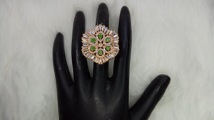  Rose Gold Plated Dark Green Adjustable CZ Cubic Zirconia Unique Design Shape Imitation Ring Indian Bridal Wedding Bijoux