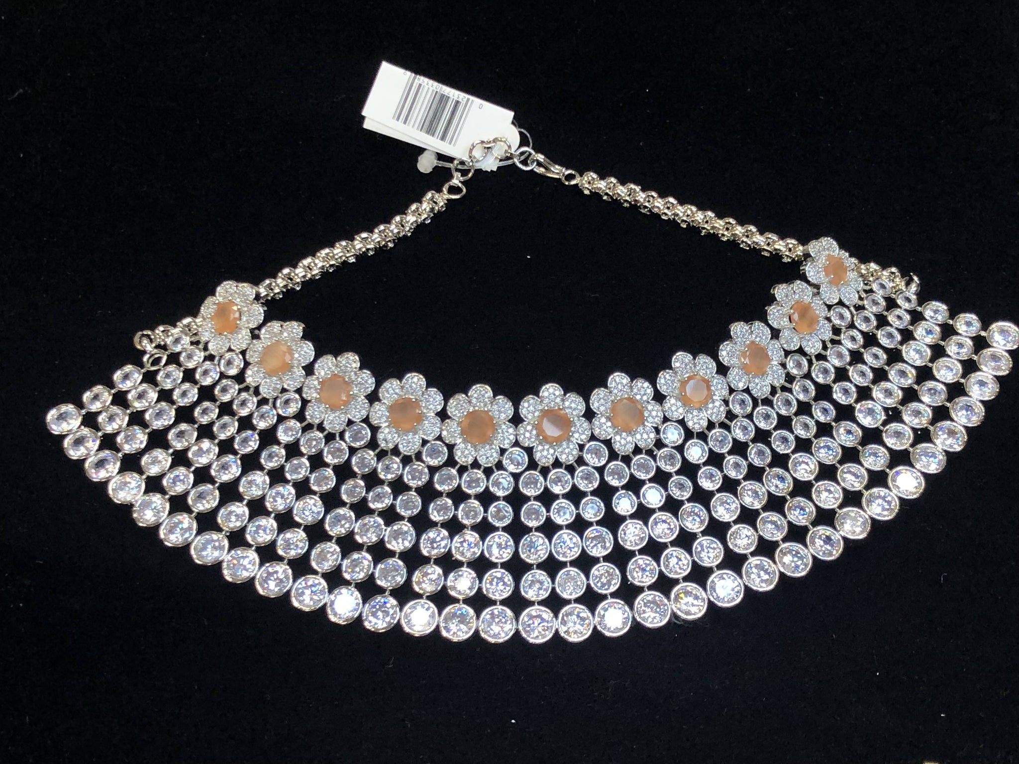 Silver Plated Citrine Orange CZ Cubic Zirconia Designer Artificial American Diamond Indian Wedding Bridal Necklace Handmade Bijoux