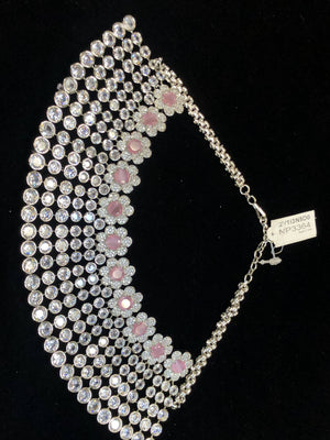 Silver Plated Pink CZ Cubic Zirconia Designer Artificial American Diamond Indian Wedding Bridal Necklace Handmade Bijoux