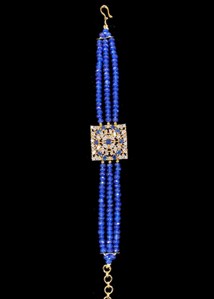 Gold Sapphire Blue Beaded Indian Wedding Choker Mani Necklace Set Art nouveau Artificial Diamond CZ Cubic Zirconia Kundan Bijoux Wedding Bridal