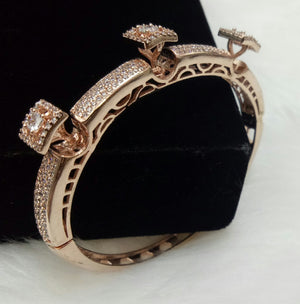  Rose Gold Plated Clear CZ Cubic Zirconia Bangle Size 2.4 Evening Cocktail Imitation Jewelry Indian Wedding Bridal Necklace Set