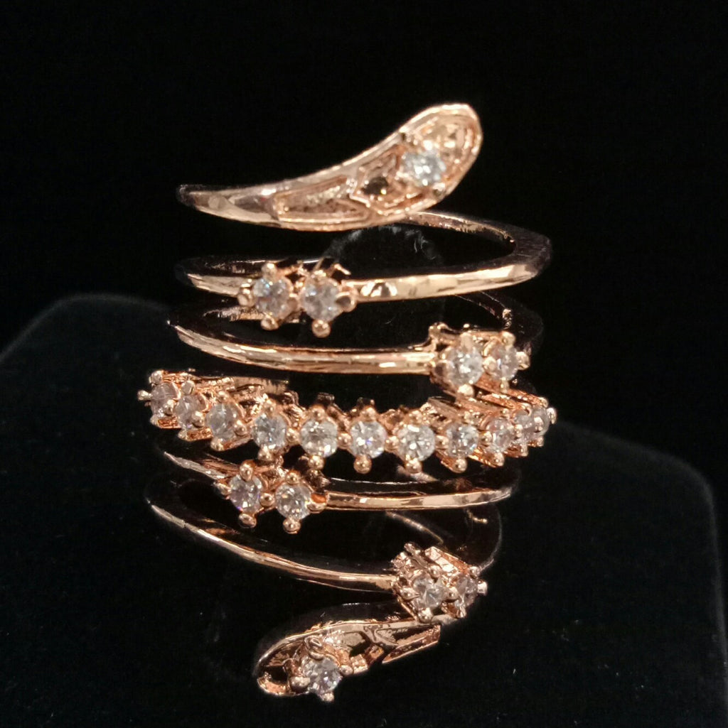 Rose Gold Plated Clear Adjustable CZ Cubic Zirconia Unique Design Shape Imitation Ring Indian Bridal Wedding Bijoux