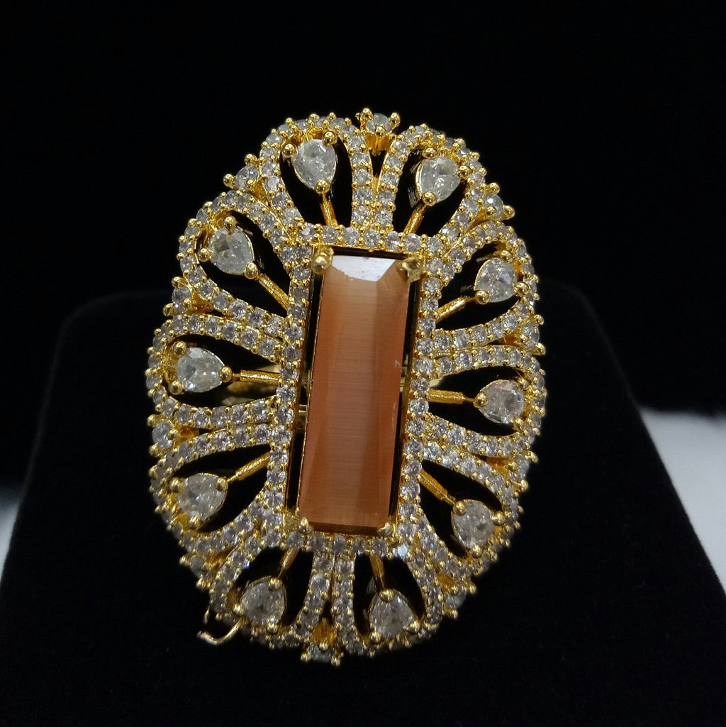  Gold Plated Citrine Champagne Adjustable CZ Cubic Zirconia Unique Design Shape Imitation Ring Indian Bridal Wedding Bijoux