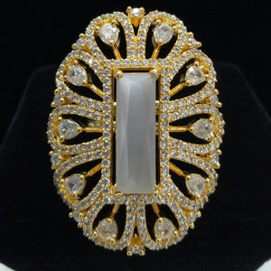 Gold Plated Gray White Clear Adjustable CZ Cubic Zirconia Unique Design Shape Imitation Ring Indian Bridal Wedding Bijoux