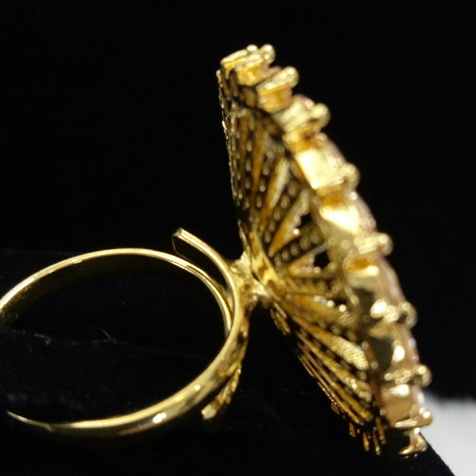  Gold Plated Citrine Champagne Adjustable CZ Cubic Zirconia Unique Design Shape Imitation Ring Indian Bridal Wedding Bijoux