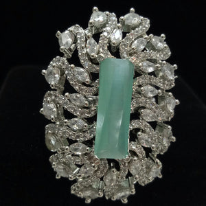 Silver Plated Mint Green Adjustable CZ Cubic Zirconia Unique Design Shape Imitation Ring Indian Bridal Wedding Bijoux