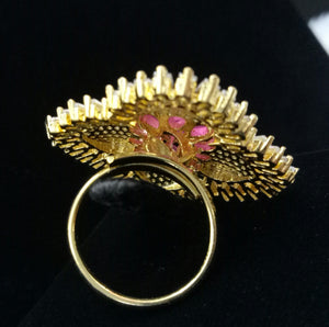 Gold Plated Red Ruby Adjustable CZ Cubic Zirconia Unique Design Shape Imitation Ring Indian Bridal Wedding Bijoux