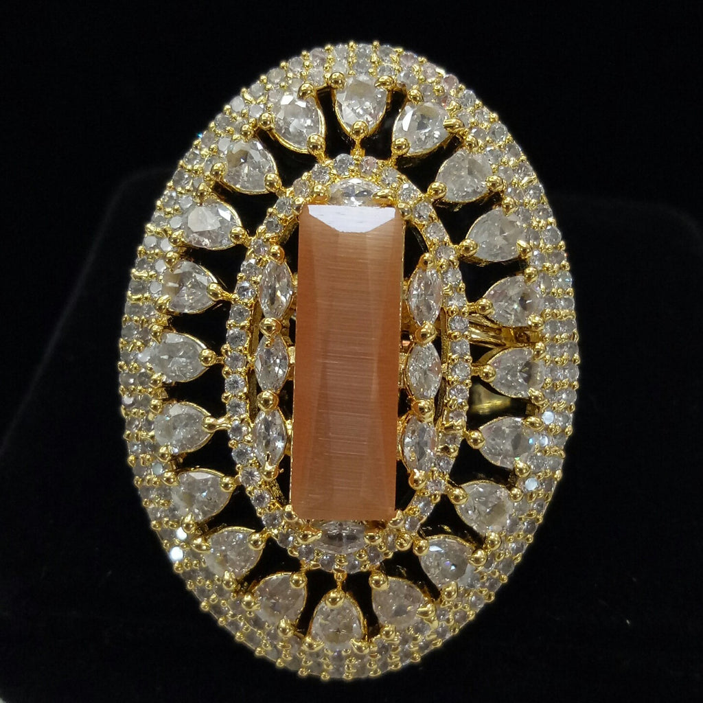  Gold Plated Citrine Champagne Adjustable CZ Cubic Zirconia Unique Design Shape Imitation Ring Indian Bridal Wedding Bijoux