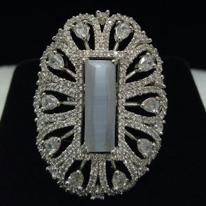 Silver Plated Gray White Adjustable CZ Cubic Zirconia Unique Design Shape Imitation Ring Indian Bridal Wedding Bijoux
