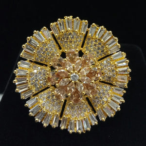 Gold Plated Citrine Champagne Adjustable CZ Cubic Zirconia Unique Design Shape Imitation Ring Indian Bridal Wedding Bijoux