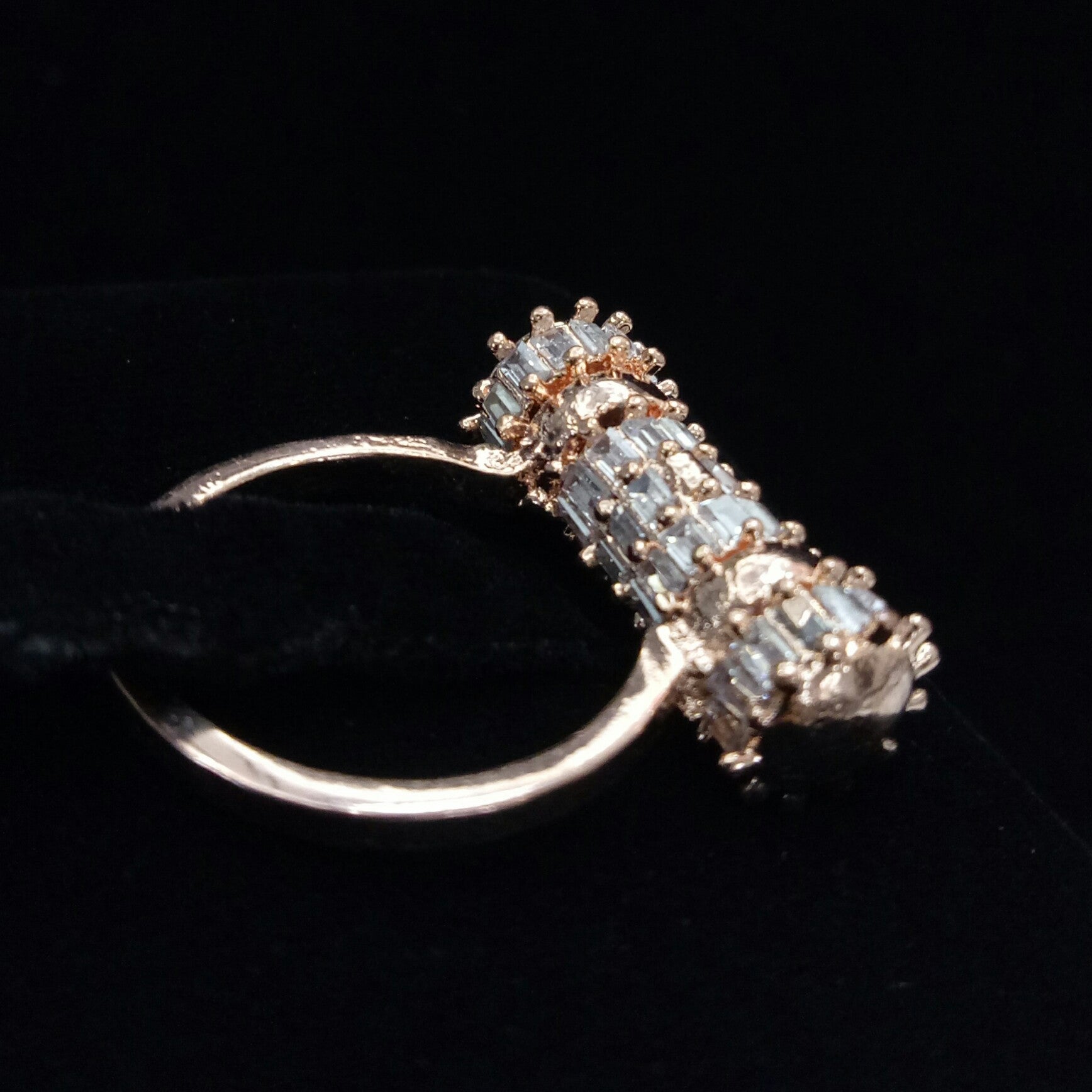 Rose Gold Plated Clear Adjustable CZ Cubic Zirconia Unique Design Shape Imitation Ring Indian Bridal Wedding Bijoux