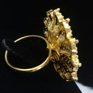  Gold Plated Citrine Champagne Adjustable CZ Cubic Zirconia Unique Design Shape Imitation Ring Indian Bridal Wedding Bijoux