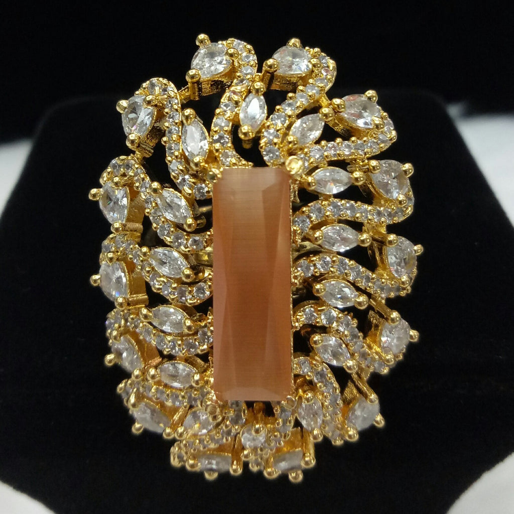 Gold Plated Citrine Champagne Adjustable CZ Cubic Zirconia Unique Design Shape Imitation Ring Indian Bridal Wedding Bijoux