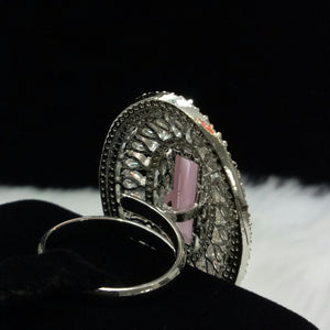 Silver Plated Pink Adjustable CZ Cubic Zirconia Unique Design Shape Imitation Ring Indian Bridal Wedding Bijoux