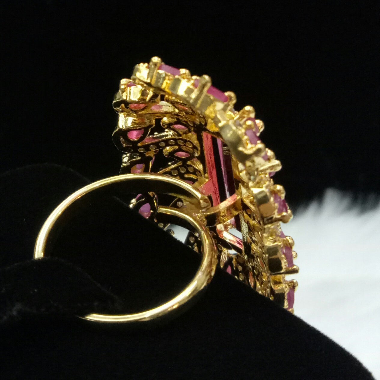 Gold Plated Multicolor Adjustable CZ Cubic Zirconia Unique Design Shape Imitation Ring Indian Bridal Wedding Bijoux
