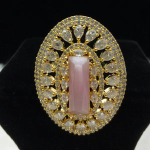  Gold Plated Pink Adjustable CZ Cubic Zirconia Unique Design Shape Imitation Ring Indian Bridal Wedding Bijoux