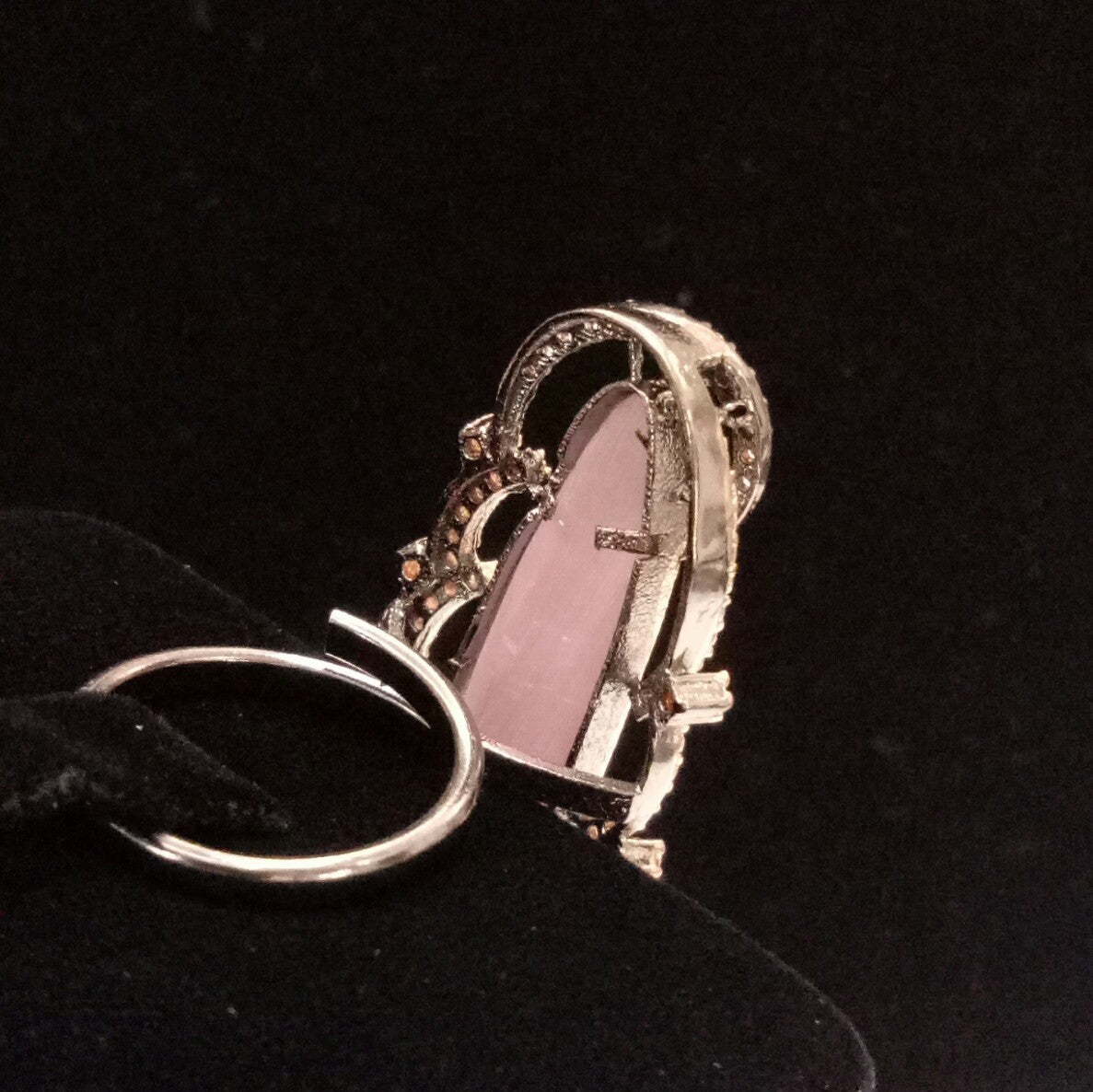 Antique Silver Plated Pink Adjustable CZ Cubic Zirconia Unique Design Shape Imitation Ring Indian Bridal Wedding Bijoux