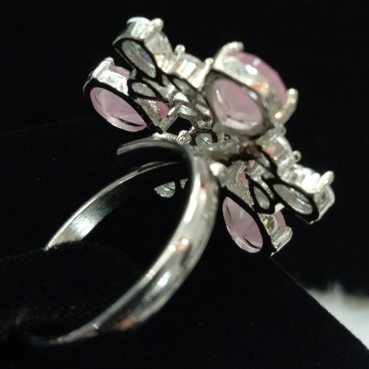 Silver Plated Pink Adjustable CZ Cubic Zirconia Unique Design Shape Imitation Ring Indian Bridal Wedding Bijoux