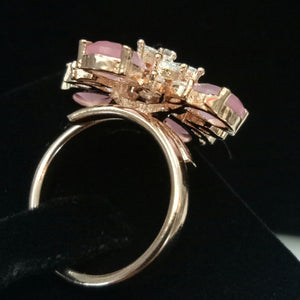 Rose Gold Plated Pink Adjustable CZ Cubic Zirconia Unique Designer Shape Imitation Ring Indian Bridal Wedding Bijoux