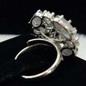  Silver Plated Grey White Adjustable CZ Cubic Zirconia Unique Designer Shape Imitation Ring Indian Bridal Wedding Bijoux