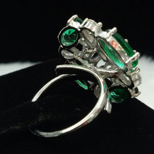 Silver Plated Dark Green Adjustable CZ Cubic Zirconia Unique Designer Shape Imitation Ring Indian Bridal Wedding Bijoux