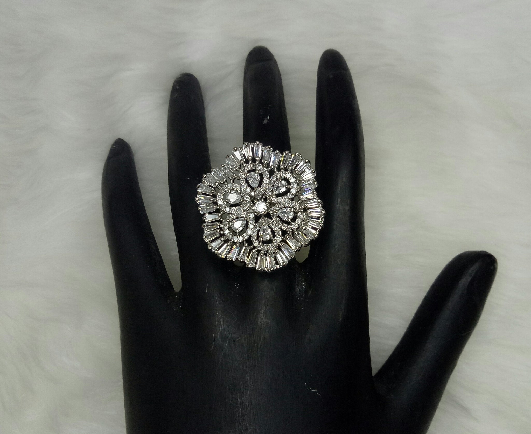  Silver Plated Clear Adjustable CZ Cubic Zirconia Unique Design Shape Imitation Ring Indian Bridal Wedding Bijoux