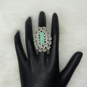 Silver Plated Mint Green Adjustable CZ Cubic Zirconia Unique Design Shape Imitation Ring Indian Bridal Wedding Bijoux