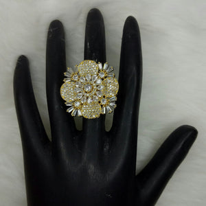  Gold Plated White Clear Adjustable CZ Cubic Zirconia Unique Design Shape Imitation Ring Indian Bridal Wedding Bijoux