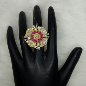 Gold Plated Red Ruby Adjustable CZ Cubic Zirconia Unique Design Shape Imitation Ring Indian Bridal Wedding Bijoux