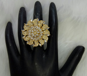 Gold Plated White Clear Adjustable CZ Cubic Zirconia Unique Design Shape Imitation Ring Indian Bridal Wedding Bijoux