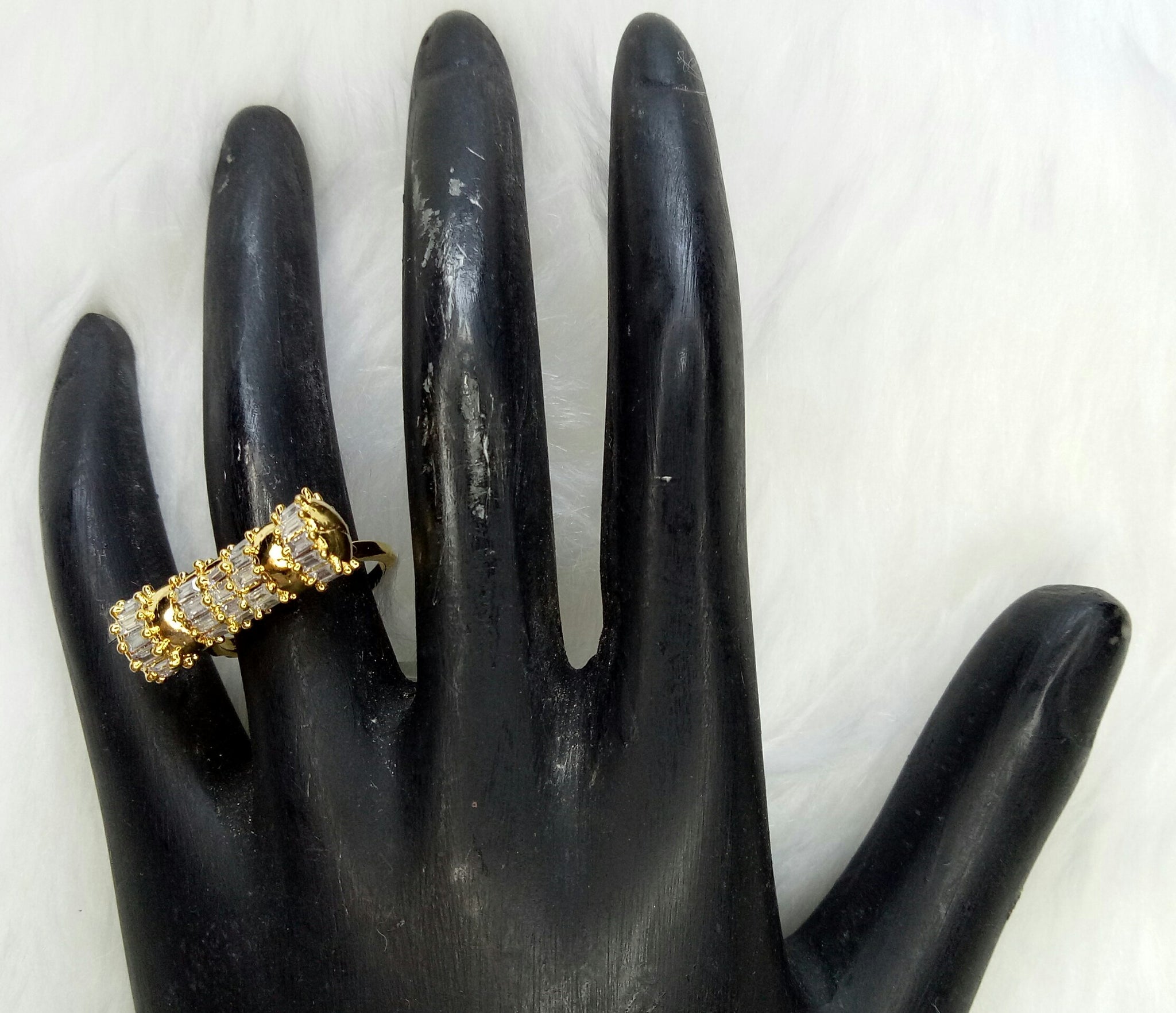 Gold Plated Clear Adjustable CZ Cubic Zirconia Unique Design Shape Imitation Ring Indian Bridal Wedding Bijoux