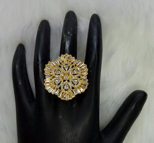  Gold Plated  Clear Adjustable CZ Cubic Zirconia Unique Design Shape Imitation Ring Indian Bridal Wedding Bijoux