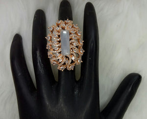  Rose Gold Plated Gray Clear Adjustable CZ Cubic Zirconia Unique Design Shape Imitation Ring Indian Bridal Wedding Bijoux
