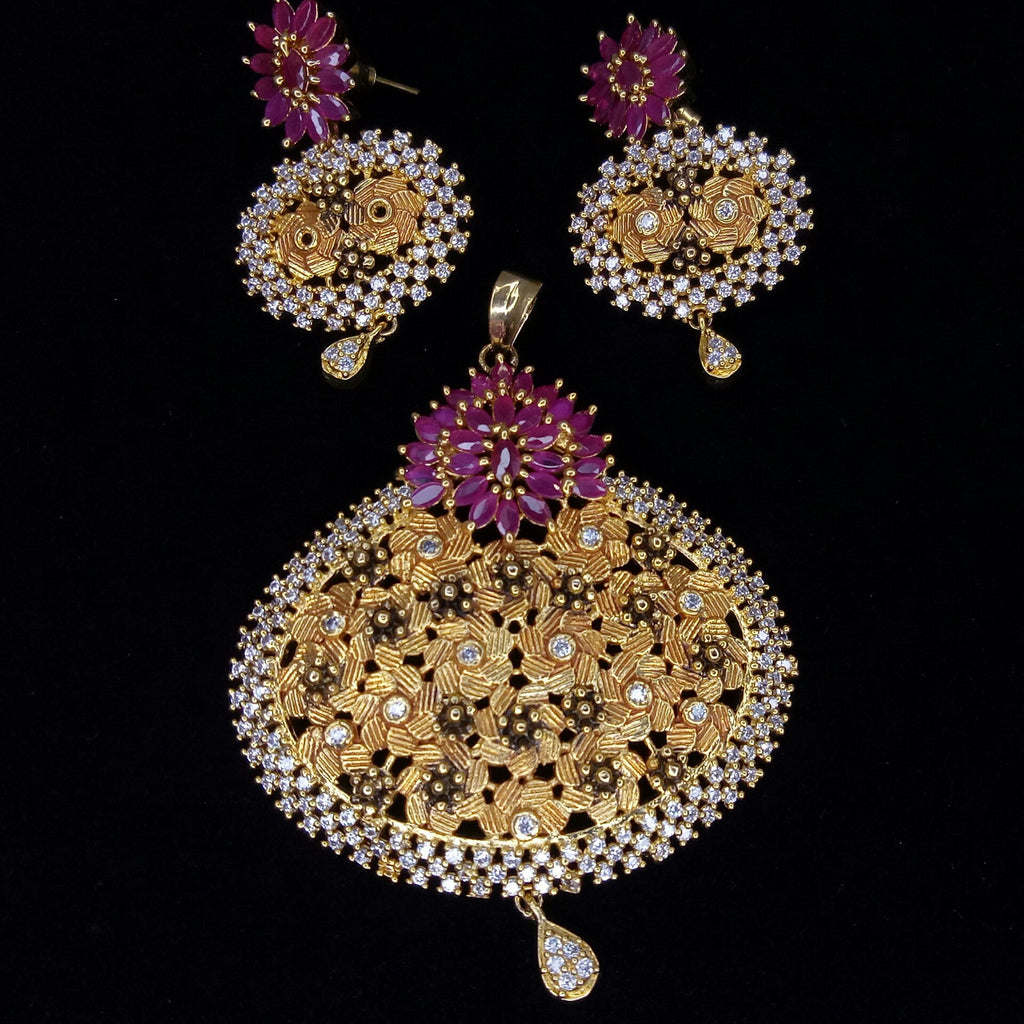 One Gram Gold Plated Design royal Imitation pendant earrings Multicolor CZ Cubic Zirconia American Diamond Bijoux Indian Wedding Bridal