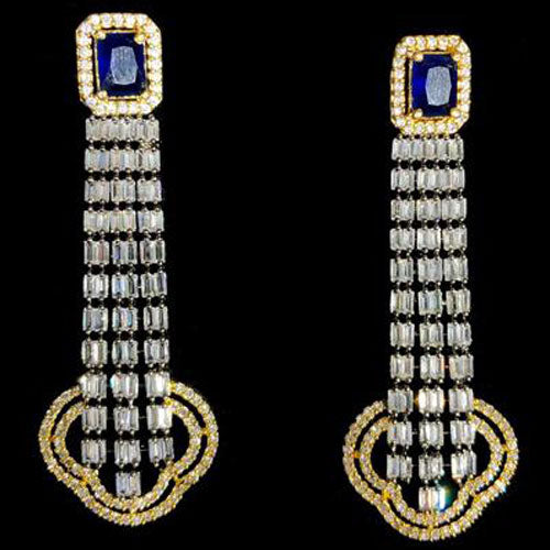 Antique Silver Plated Designer Sapphire Blue American Diamond Cubic Zirconia CZ Indian Wedding Bridal Earrings Evening Cocktail