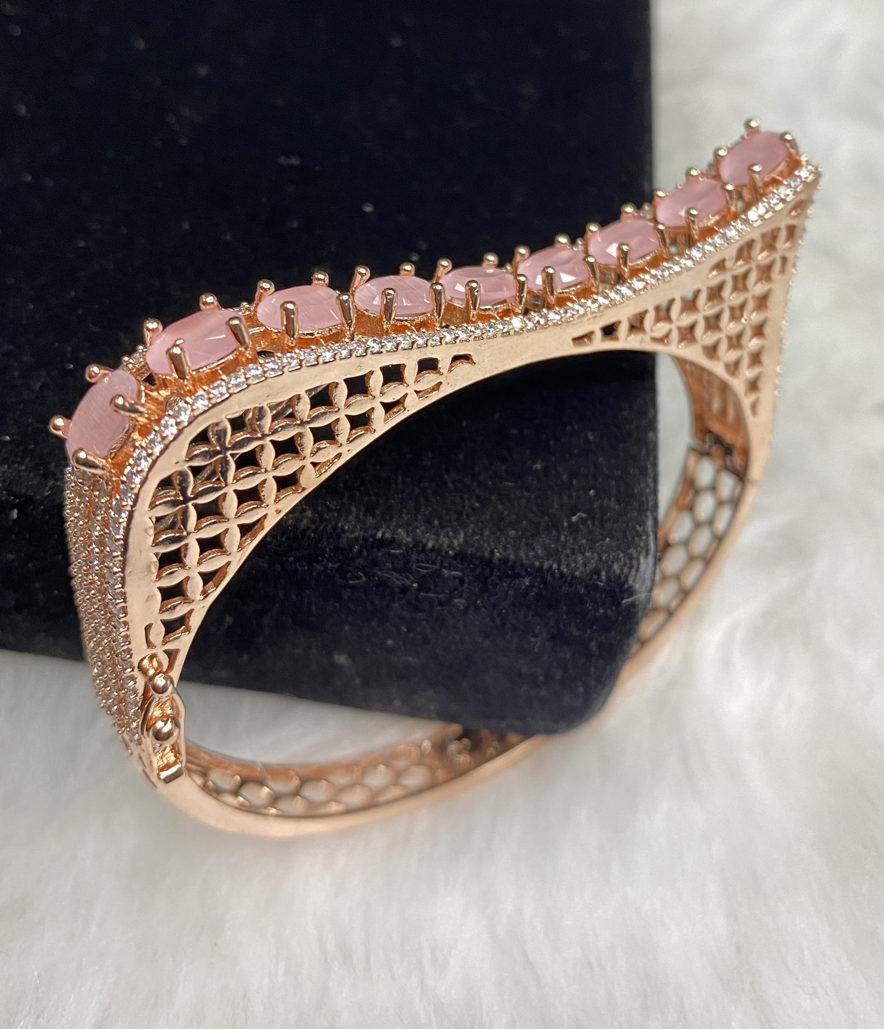  Rose Gold Plated Pink Stone Bangle Size 2.4 Openable Evening Cocktail Imitation Jewelry Indian Wedding Bridal Necklace Set Bijoux