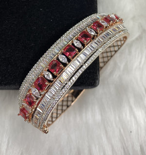  Rose Gold Plated Red Ruby Stone Bangle Size 2.2 Openable Evening Cocktail Imitation Jewelry Indian Wedding Bridal Necklace Set Bijoux