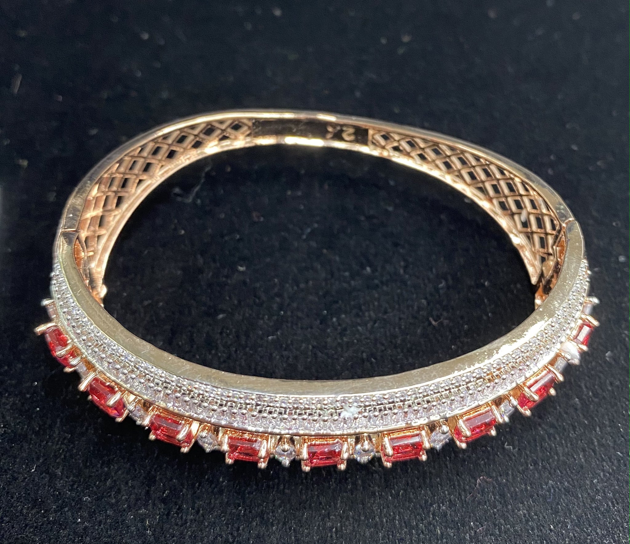  Rose Gold Plated Red Ruby Stone Bangle Size 2.2 Openable Evening Cocktail Imitation Jewelry Indian Wedding Bridal Necklace Set Bijoux