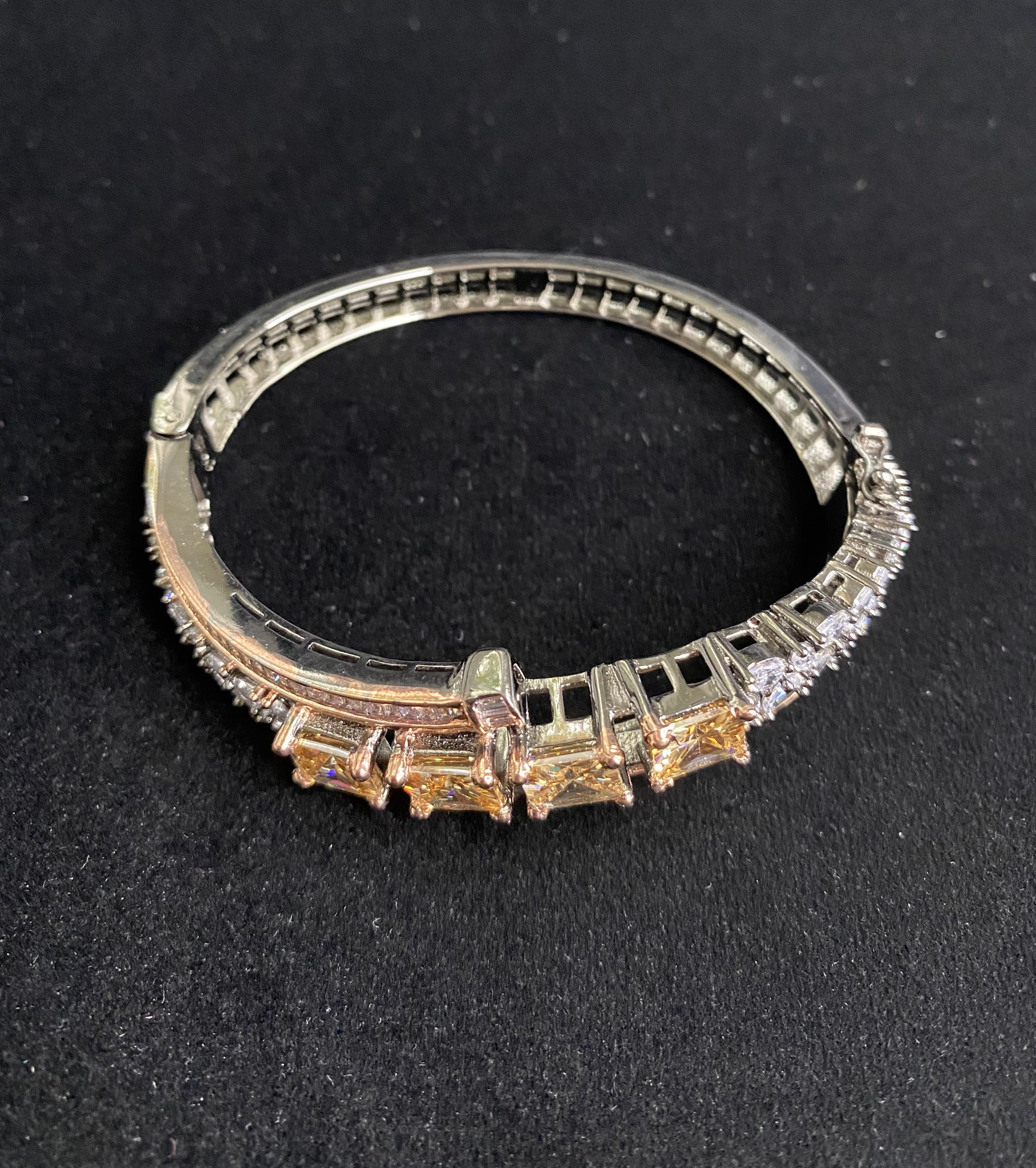 Oxidised Silver Plated Citrine CZ Cubic Zirconia Bangle Size 2.4 Evening Cocktail Imitation Jewelry Indian Wedding Bridal Set Bijoux