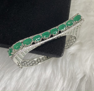 Silver Plated Green Dark Stone Bangle Size 2.4 Openable Evening Cocktail Imitation Jewelry Indian Wedding Bridal Necklace Set Bijoux